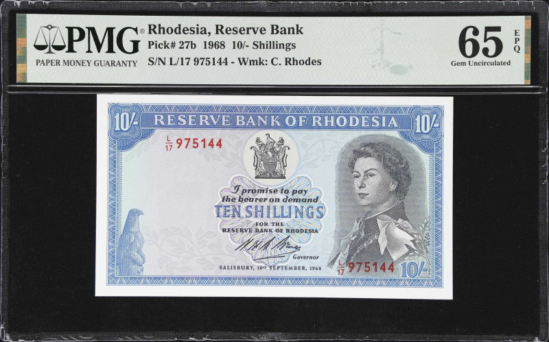 RHODESIA. Reserve Bank of Rhodesia. 10 Shillings, 1968. P-27b. PMG Gem Uncircula...