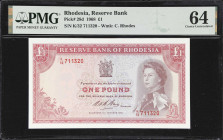 RHODESIA. Reserve Bank of Rhodesia. 1 Pound, 1968. P-28d. PMG Choice Uncirculated 64.

Estimate: $200.00- $400.00