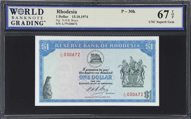 RHODESIA. Reserve Bank of Rhodesia. 1 Dollar, 1974. P-30k. WBG Superb Gem Uncirc...