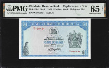 RHODESIA. Reserve Bank of Rhodesia. 1 Dollar, 1979. P-38a*. Replacement. PMG Gem Uncirculated 65 EPQ.

Estimate: $75.00- $125.00