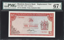 RHODESIA. Reserve Bank of Rhodesia. 2 Dollars, 1979. P-39b*. Replacement. PMG Superb Gem Uncirculated 67 EPQ.

Estimate: $75.00- $125.00