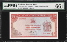 RHODESIA. Reserve Bank of Rhodesia. 2 Dollars, 1979. P-39b. PMG Gem Uncirculated 66 EPQ.

Estimate: $50.00- $100.00