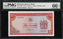 RHODESIA. Lot of (2). Reserve Bank of Rhodesia. 2 Dollars, 1979. P-39b & 39b*. PMG Gem Uncirculated 66 EPQ & Superb Gem Uncirculated 67 EPQ.

Estima...