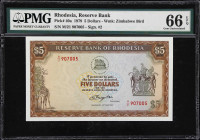 RHODESIA. Reserve Bank of Rhodesia. 5 Dollars, 1979. P-40a. PMG Gem Uncirculated 66 EPQ.

Estimate: $100.00- $200.00