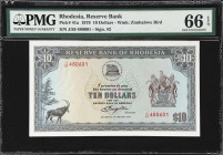RHODESIA. Reserve Bank of Rhodesia. 10 Dollars, 1979. P-41a. PMG Gem Uncirculated 66 EPQ.

Estimate: $100.00- $150.00