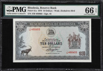 RHODESIA. Reserve Bank of Rhodesia. 10 Dollars, 1979. P-41a. PMG Gem Uncirculated 66 EPQ.

Estimate: $150.00- $250.00