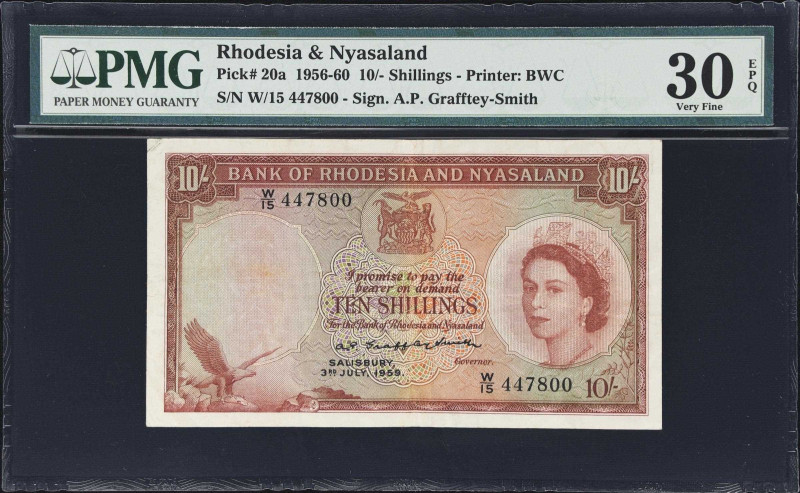 RHODESIA & NYASALAND. Bank of Rhodesia and Nyasaland. 10 Shillings, 1959. P-20a....