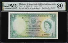 RHODESIA & NYASALAND. Lot of (2). Bank of Rhodesia and Nyasaland. 10 Shillings & 1 Pound, 1957-59. P-20a & 21a. PMG Very Fine 30 & Choice Extremely Fi...