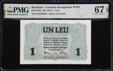 ROMANIA. Banca Generala Romana. 1 Leu, ND (1917). P-M3. PMG Superb Gem Uncirculated 67 EPQ.

Estimate: $150.00- $200.00