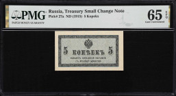 RUSSIA--IMPERIAL. Lot of (2). Treasury. 5 Kopeks, ND (1915). P-27a. PMG Gem Uncirculated 65 EPQ.

Estimate: $75.00- $125.00