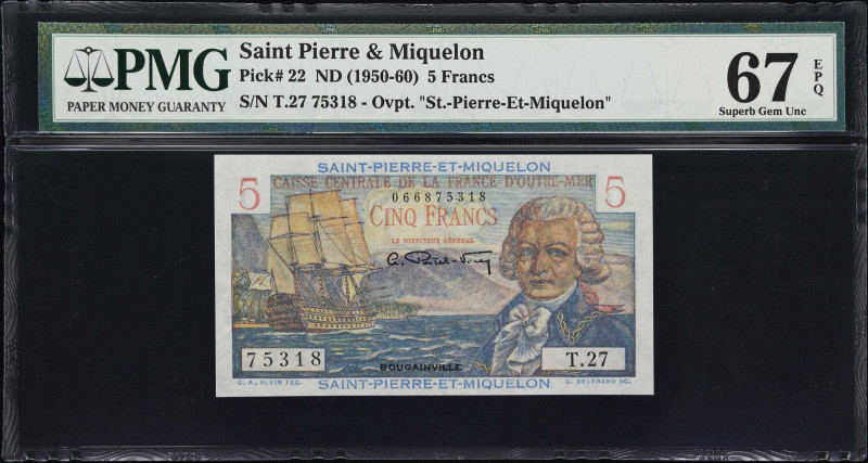 SAINT PIERRE & MIQUELON. Caisse Centrale de la France d'Outre-Mer. 5 Francs, ND ...