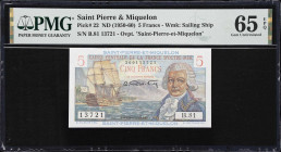 SAINT PIERRE & MIQUELON. Lot of (2). Caisse Centrale de la France d'Outre-Mer. 5 & 10 Francs, ND (1950-60). P-22 & 23. PMG Choice Uncirculated 64 & Ge...