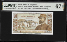 SAINT PIERRE & MIQUELON. Lot of (2). Caisse Centrale de la France d'Outre-Mer. 20 Francs, ND (1950-60). P-24. Consecutive. PMG Superb Gem Uncirculated...