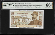 SAINT PIERRE & MIQUELON. Caisse Centrale de la France d'Outre-Mer. 20 Francs, ND (1950-60). P-24. PMG Gem Uncirculated 66 EPQ.

Estimate: $75.00- $1...