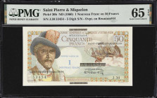 SAINT PIERRE & MIQUELON. Caisse Centrale de la France d'Outre-Mer. 1 Nouveau Franc on 50 Francs, ND (1960). P-30b. PMG Gem Uncirculated 65 EPQ.

Est...