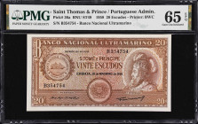 SAINT THOMAS & PRINCE. Banco Nacional Ultramarino. 20 Escudos, 1958. P-36a. BNU ST49. PMG Gem Uncirculated 65 EPQ.

Estimate: $50.00- $100.00