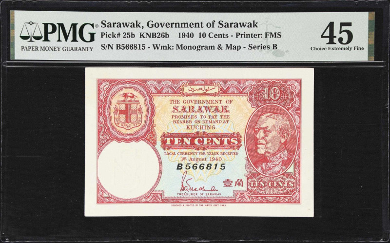 SARAWAK. Government of Sarawak. 10 Cents, 1940. P-25b. KNB26b. PMG Choice Extrem...