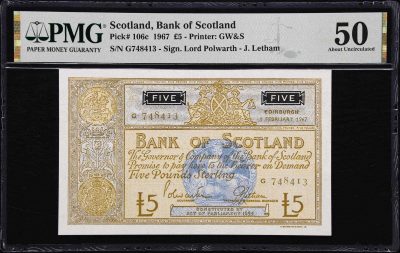 SCOTLAND. Lot of (2). Bank of Scotland & British Linen Bank. 1 & 5 Pounds, 1967....