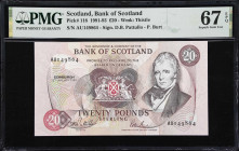 SCOTLAND. Bank of Scotland. 20 Pounds, 1993. P-118. PMG Superb Gem Uncirculated 67 EPQ.
Last prefix. Serial number AU149864.

Estimate: $150.00- $2...