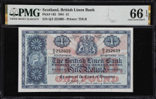 SCOTLAND. Lot of (2). British Linen Bank & Commercial Bank of Scotland Limited. 1 Pound, 1941-61. P-162 & S331b. PMG About Uncirculated 53 & Gem Uncir...