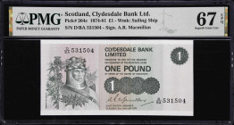 SCOTLAND. Lot of (2). Clydesdale Bank Limited. 1 Pound, 1969-79. P-202 & 204c. PMG Superb Gem Uncirculated 67 EPQ.
From the Scott Lindquist Collectio...