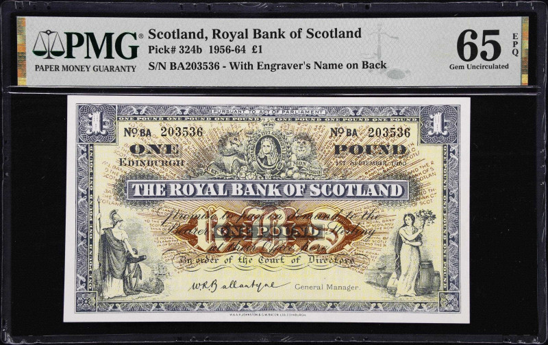 SCOTLAND. Royal Bank of Scotland. 1 Pound, 1960. P-324b. PMG Gem Uncirculated 65...