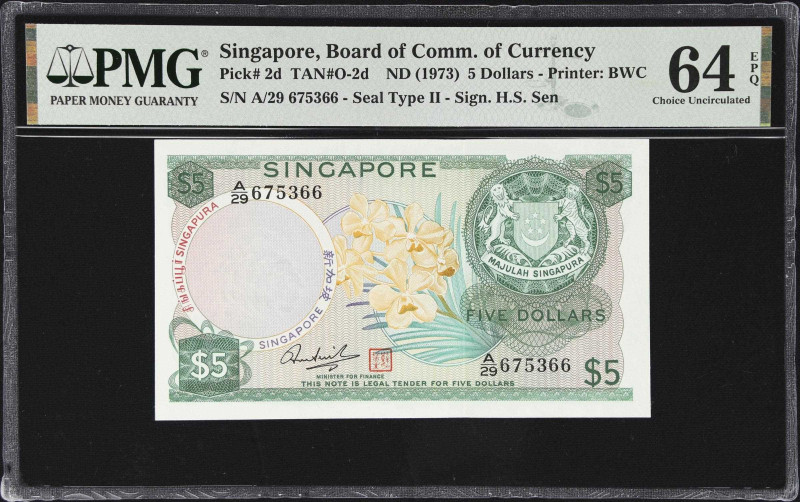 SINGAPORE. Lot of (2). Board of Commissioners of Currency. 5 & 10 Dollars, ND (1...