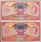 SLOVAKIA. Lot of (2). Slovensky Stat. 500 Korun, 1929 (ND 1939). P-2a & 2s. Very Fine.
1 note is a perforated specimen example.
From the Al Kugel Co...
