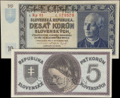 SLOVAKIA. Lot of (2). Slovenska Republika. 5 & 10 Korun Slovenskych, 1939 & ND (1945). P-4s & 8as1. Specimens. Uncirculated.
From the Scott Lindquist...