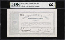 SOUTH AFRICA. Government of the South African Republic. 10 Pounds, 1900. P-56b. Anglo-Boer War. PMG Gem Uncirculated 66 EPQ.

Estimate: $300.00- $50...