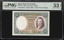 SPAIN. Lot of (3). Banco de Espana. 25, 2000 & 5000 Pesetas, 1931-80. P-81, 159 & 160. PMG About Uncirculated 53 EPQ to Gem Uncirculated 66 EPQ.

Es...