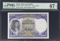 SPAIN. Banco de Espana. 100 Pesetas, 1931. P-83. PMG Superb Gem Uncirculated 67 EPQ.

Estimate: $150.00- $250.00