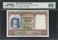SPAIN. Banco de Espana. 500 Pesetas, 1931. P-84. PMG Gem Uncirculated 66 EPQ.

Estimate: $150.00- $250.00