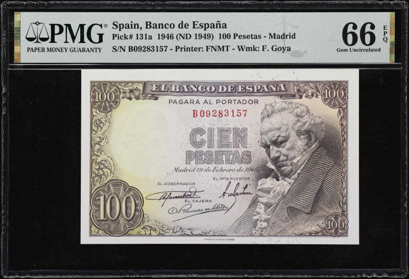 SPAIN. Banco de Espana. 100 Pesetas, 1946 (ND 1949). P-131a. PMG Gem Uncirculate...