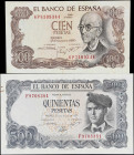 SPAIN. Lot of (2). Banco de Espana. 100 & 500 Pesetas, 1970-71. P-152a & 153a. Very Fine & Extremely Fine.
P-152 has mismatched serial numbers and P-...