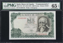 SPAIN. Banco de Espana. 1000 Pesetas, 1971 (ND 1974). P-154. Commemorative. PMG Gem Uncirculated 65 EPQ.
From the Scott Lindquist Collection.

Esti...