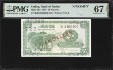 SUDAN. Lot of (2). Bank of Sudan. 50 Piastres & 10 Pounds, 1967-85. P-7bs & 34s. Specimens. PMG Superb Gem Uncirculated 67 EPQ.

Estimate: $100.00- ...