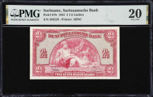 SURINAME. Surinaamsche Bank. 2 1/2 Gulden, 1942. P-87b. PMG Very Fine 20.
Printed by ABNC. Dated January 1st, 1942, Allegorical woman on the front at...