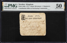 SWEDEN. Contribution Office and Purchasing Commission. 5 Daler Silvermynt, 1717. P-A63a. PMG About Uncirculated 50.
Three signatures.

Estimate: $1...