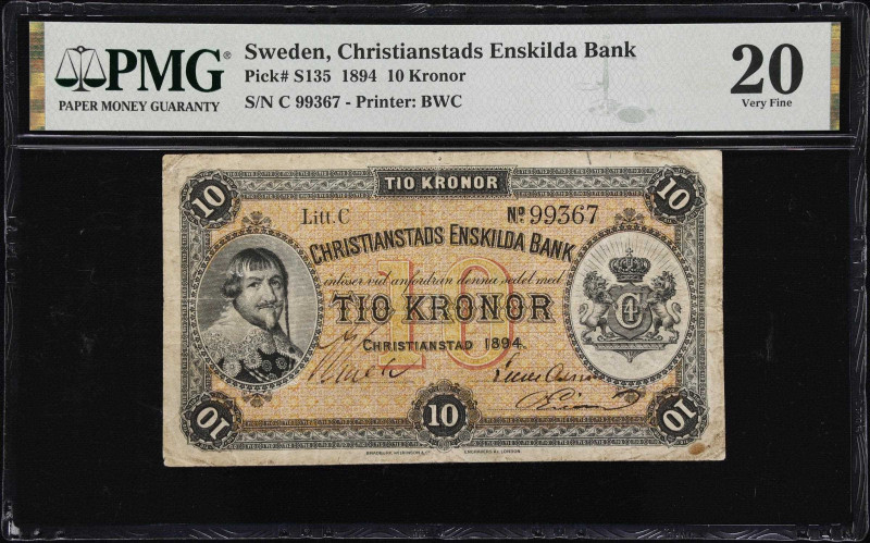 SWEDEN. Christianstads Enskilda Bank. 10 Kronor, 1894. P-S135. PMG Very Fine 20....