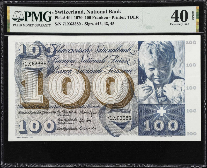 SWITZERLAND. Schweizerische Nationalbank. 100 Franken, 1970. P-49l. PMG Extremel...