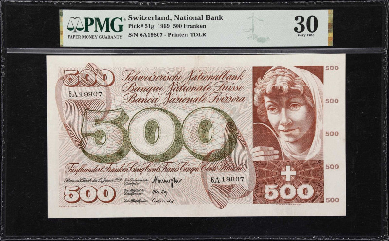 SWITZERLAND. Schweizerische Nationalbank. 500 Franken, 1969. P-51g. PMG Very Fin...