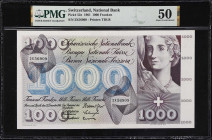 SWITZERLAND. Schweizerische Nationalbank. 1000 Franken, 1961. P-52e. PMG About Uncirculated 50.
Printed by TDLR. A bright example of this large forma...