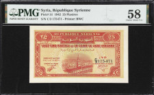 SYRIA. Republique Syrienne. 25 Piastres, 1942. P-51. PMG Choice About Uncirculated 58.

Estimate: $200.00- $400.00