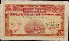 SYRIA. Republique Syrienne. 25 Piastres Syriennes, 1942. P-51. Fine.

Estimate: $75.00- $150.00