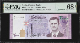 SYRIA. Lot of (3). Central Bank of Syria. 2000 Pounds, 2017. P-117b. Solid Serial Numbers. PMG Gem Uncirculated 66 EPQ & Superb Gem Uncirculated 68 EP...