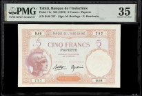 TAHITI. Lot of (2). Banque de l'Indochine. 5 Francs, ND (1927). P-11c. Consecutive. PMG Choice Very Fine 35.
Serial numbers B68796-797. PMG Comments ...