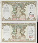 TAHITI. Lot of (2). Banque de l'Indochine. 100 Francs, ND (1939-65). P-14d. Very Fine to About Uncirculated.
Edge tear on serial number B129 731.
Fr...