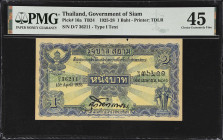 THAILAND. Lot of (2). Government of Siam. 1 Baht, 1928-35. P-16a & 22. TB24 & TB36. PMG Choice Extremely Fine 45 & About Uncirculated 50.
Dated April...