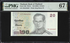 THAILAND. Bank of Thailand. 20 Baht, ND (2003). P-109. TB154. Ascending Ladder Serial Numbers. PMG Superb Gem Uncirculated 67 EPQ.
Serial number 7B12...
